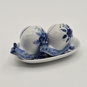Vintage Blue and White Snail Salt and Pepper Shakers